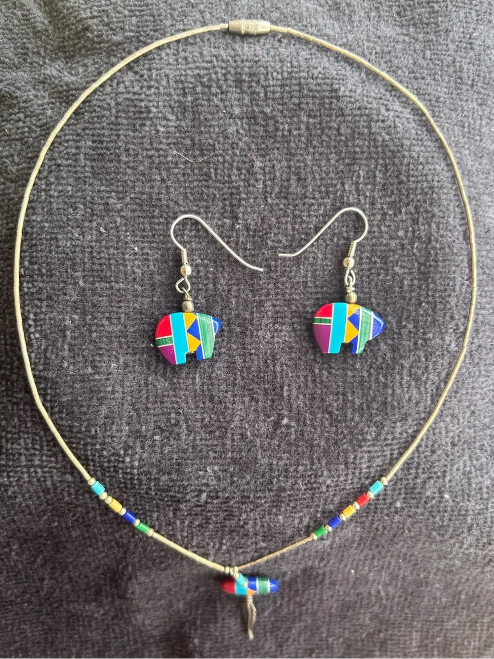 Colorful Inlay Bear Necklace and Earrings Set - Multicolor